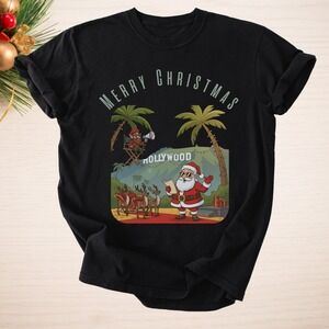 Holly Wood Christmas T Shirt Black
